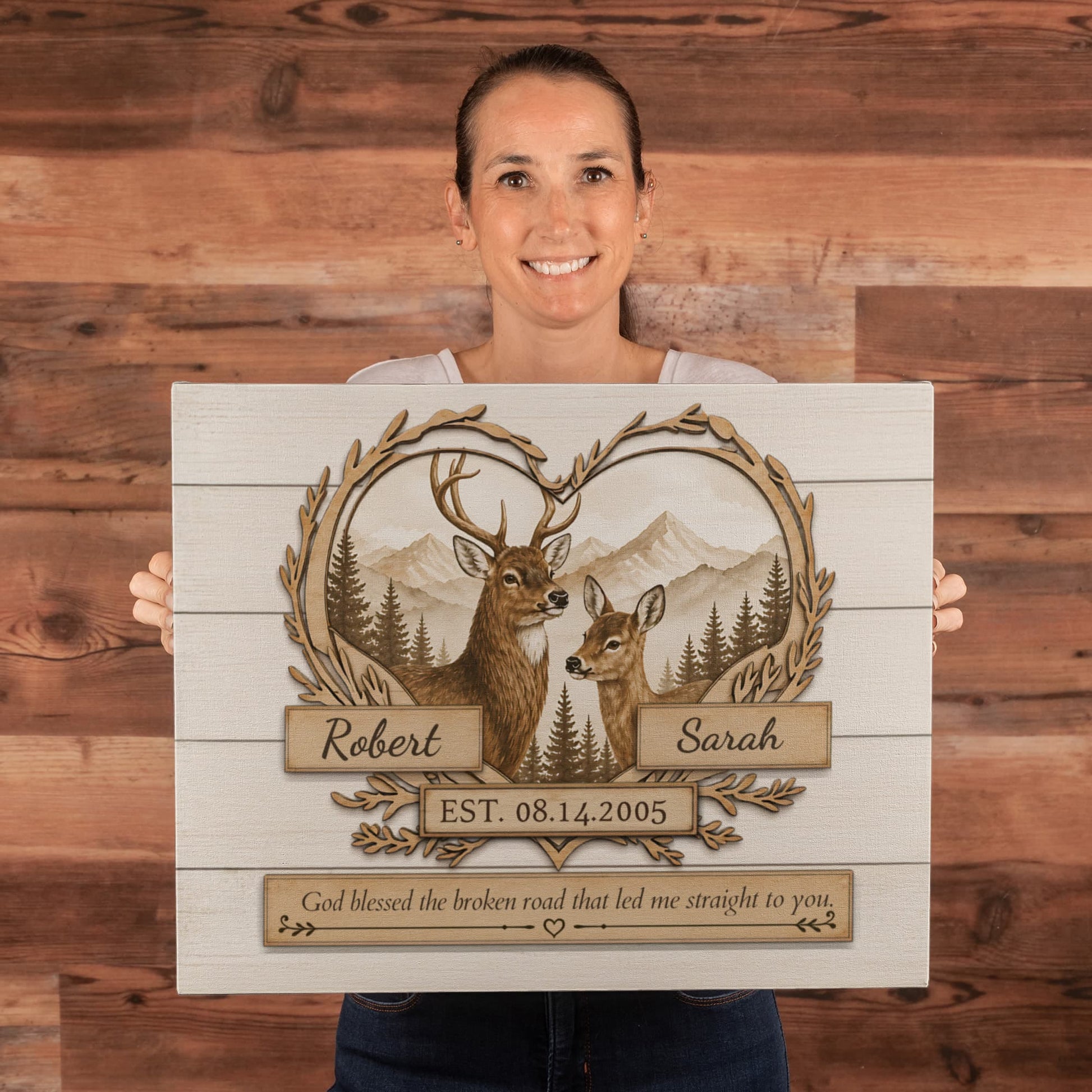 Personalized Deer Couple Canvas Wall Art – Rustic Woodland Anniversary Gift for Couples Prints