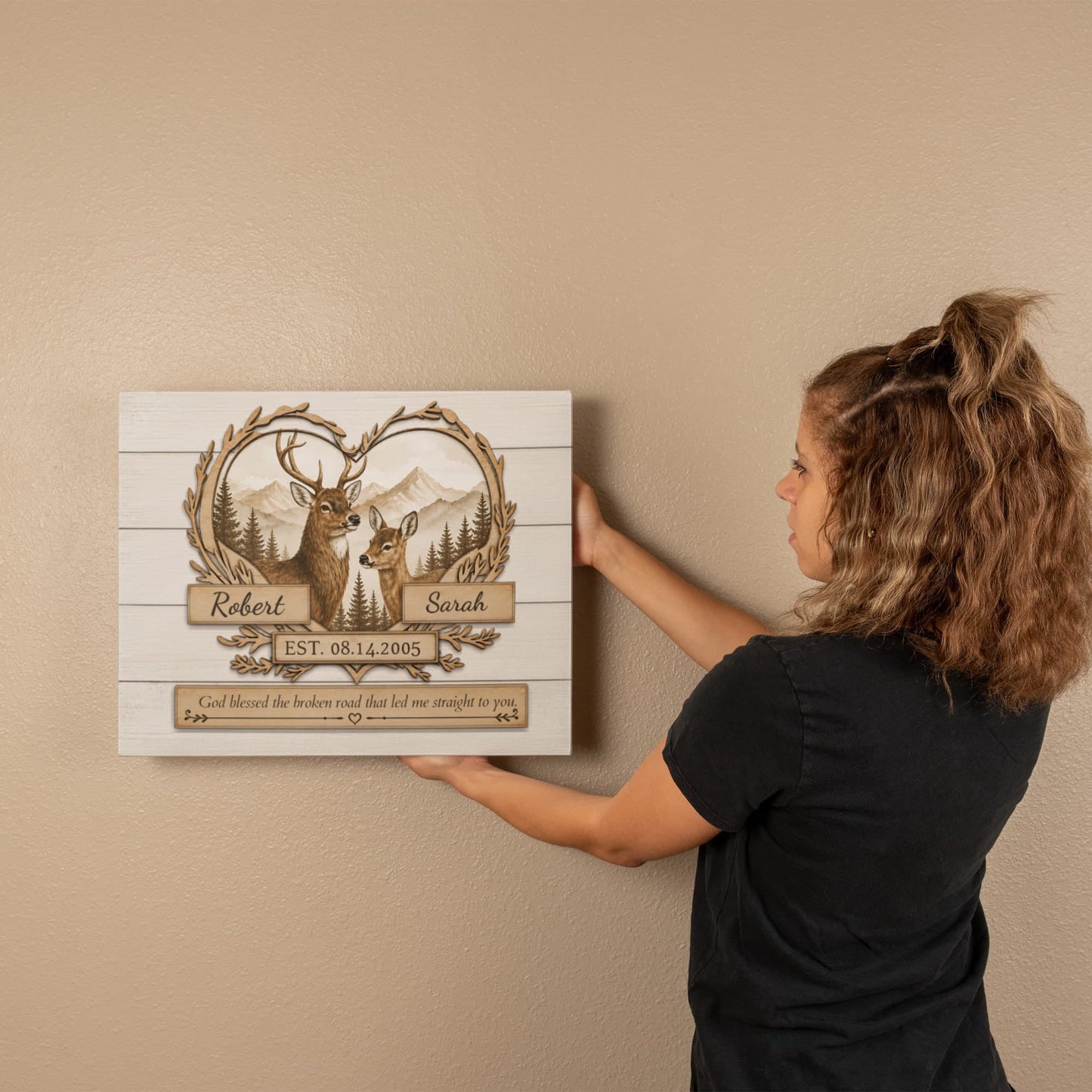 Personalized Deer Couple Canvas Wall Art – Rustic Woodland Anniversary Gift for Couples Prints
