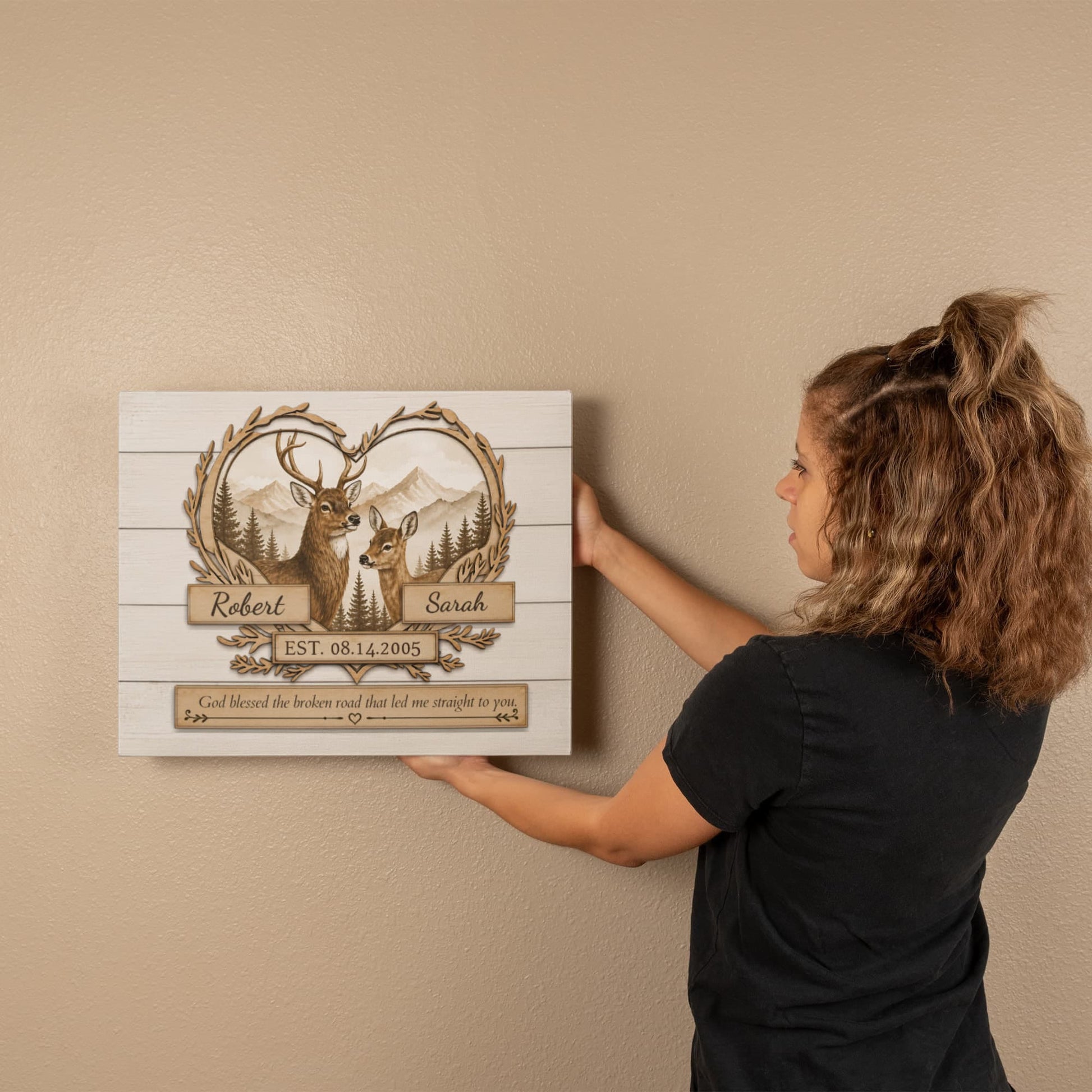 Personalized Deer Couple Canvas Wall Art – Rustic Woodland Anniversary Gift for Couples Prints