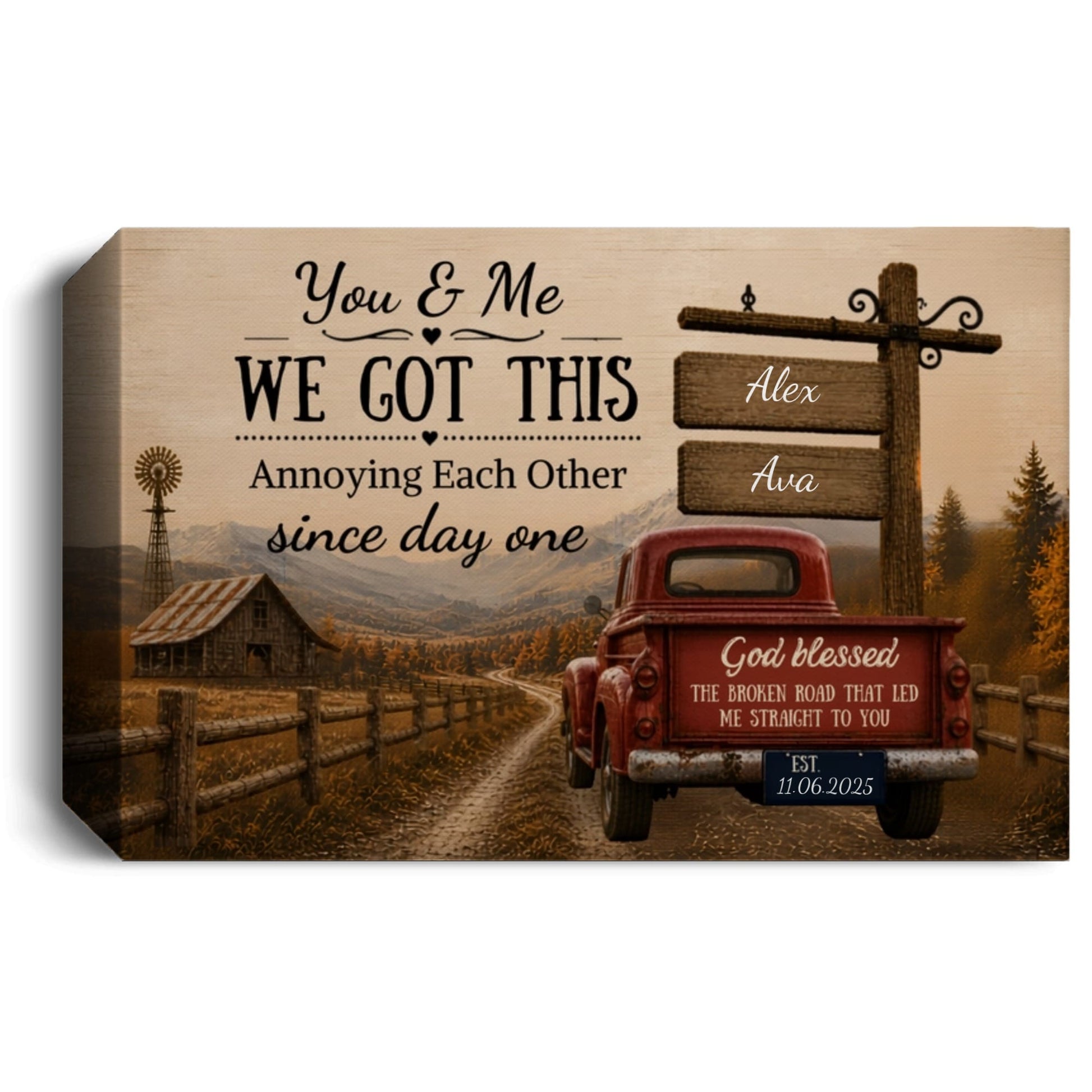 Personalized You & Me We Got This Canvas – Custom Couple Farmhouse Truck Anniversary Wall Art Prints