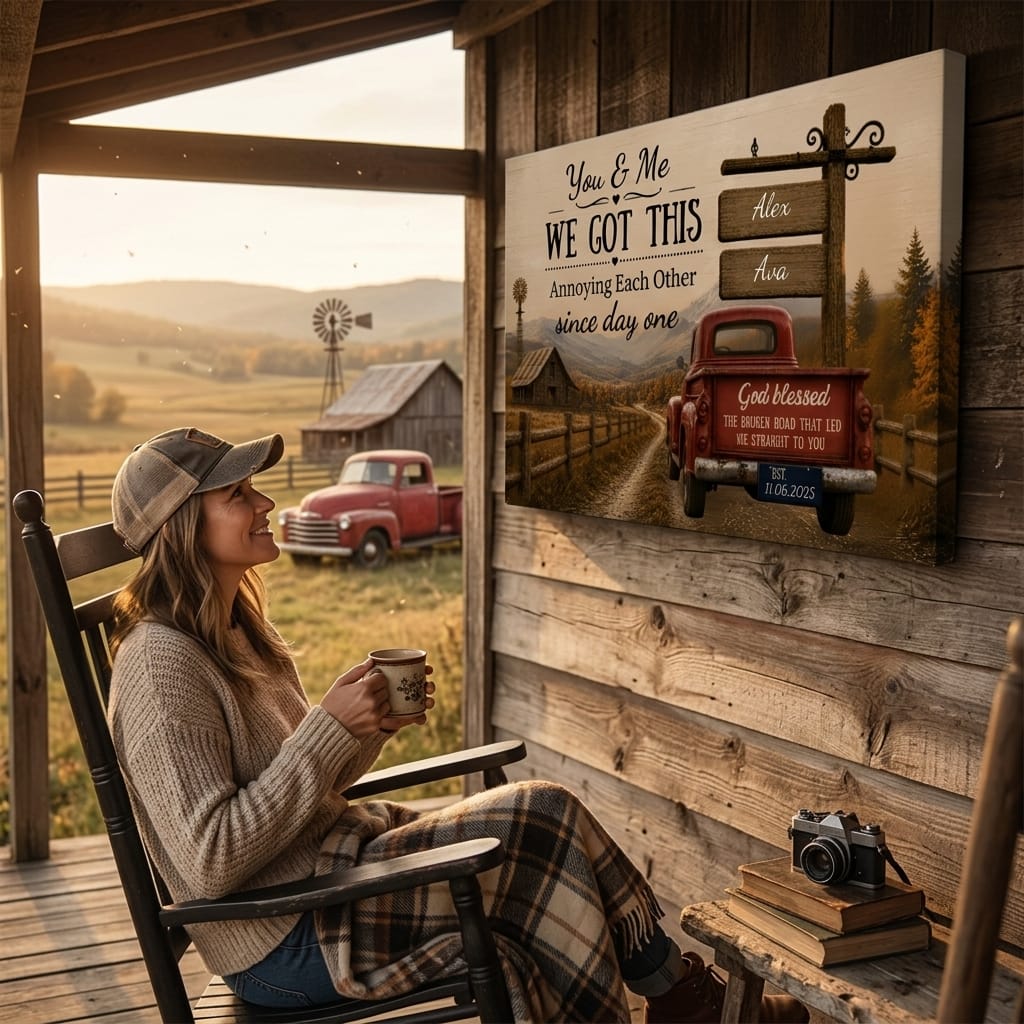 Personalized You & Me We Got This Canvas – Custom Couple Farmhouse Truck Anniversary Wall Art Prints
