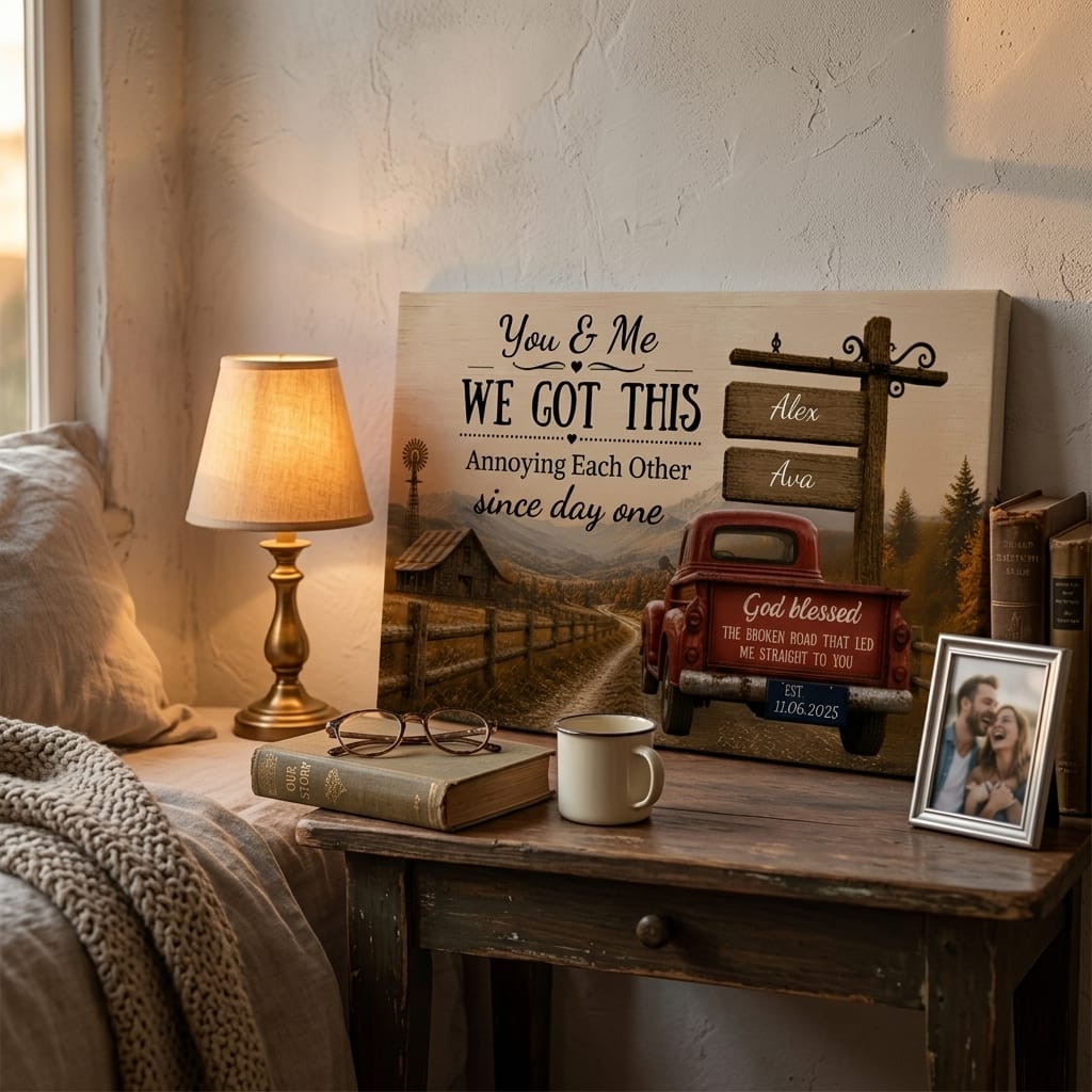 Personalized You & Me We Got This Canvas – Custom Couple Farmhouse Truck Anniversary Wall Art Prints