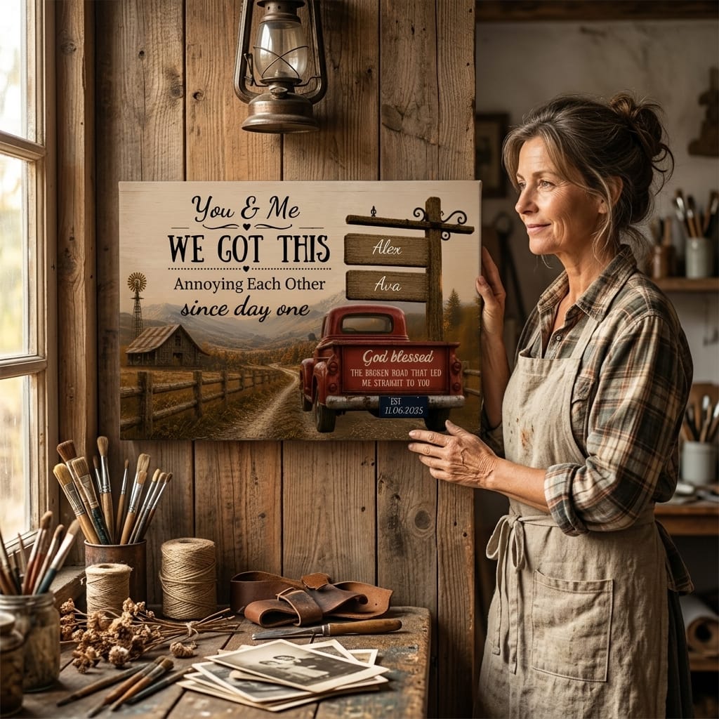 Personalized You & Me We Got This Canvas – Custom Couple Farmhouse Truck Anniversary Wall Art Prints