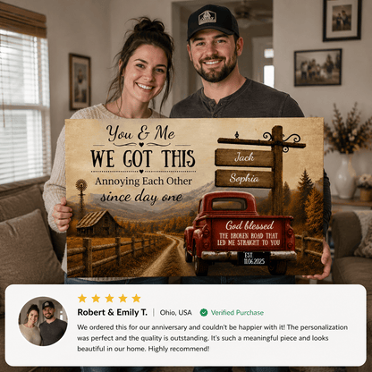 Personalized You & Me We Got This Canvas – Custom Couple Farmhouse Truck Anniversary Wall Art Prints