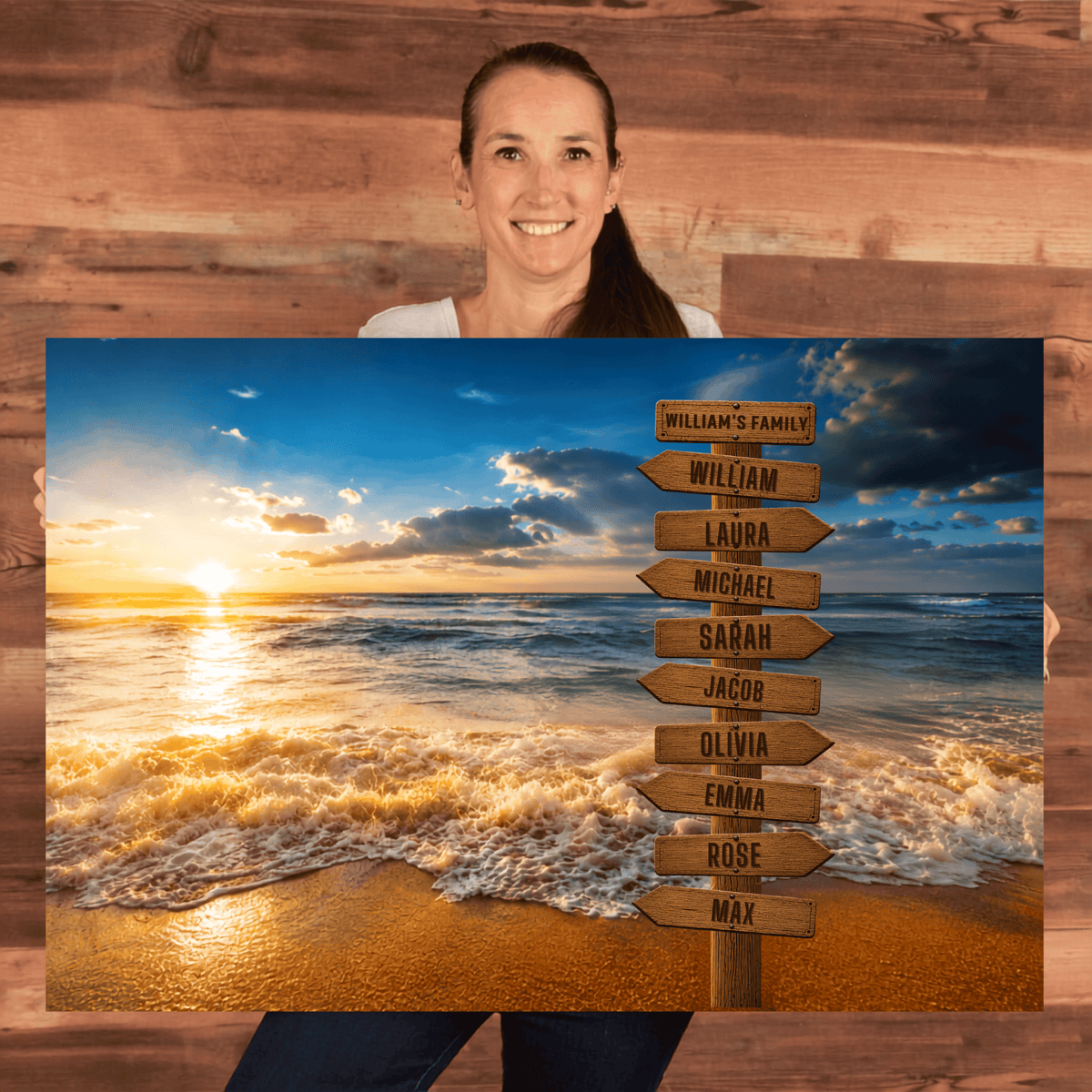 Personalized Beach Family Canvas | Custom Family Name Ocean Wall Art | Family Signpost Canvas | Personalized Family Gift Wall Art