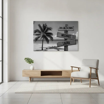 Personalized Beach Sign Canvas | Couple Name Beach Wall Art | Custom Anniversary Canvas | Wedding Date Gift for Couples Wall Art