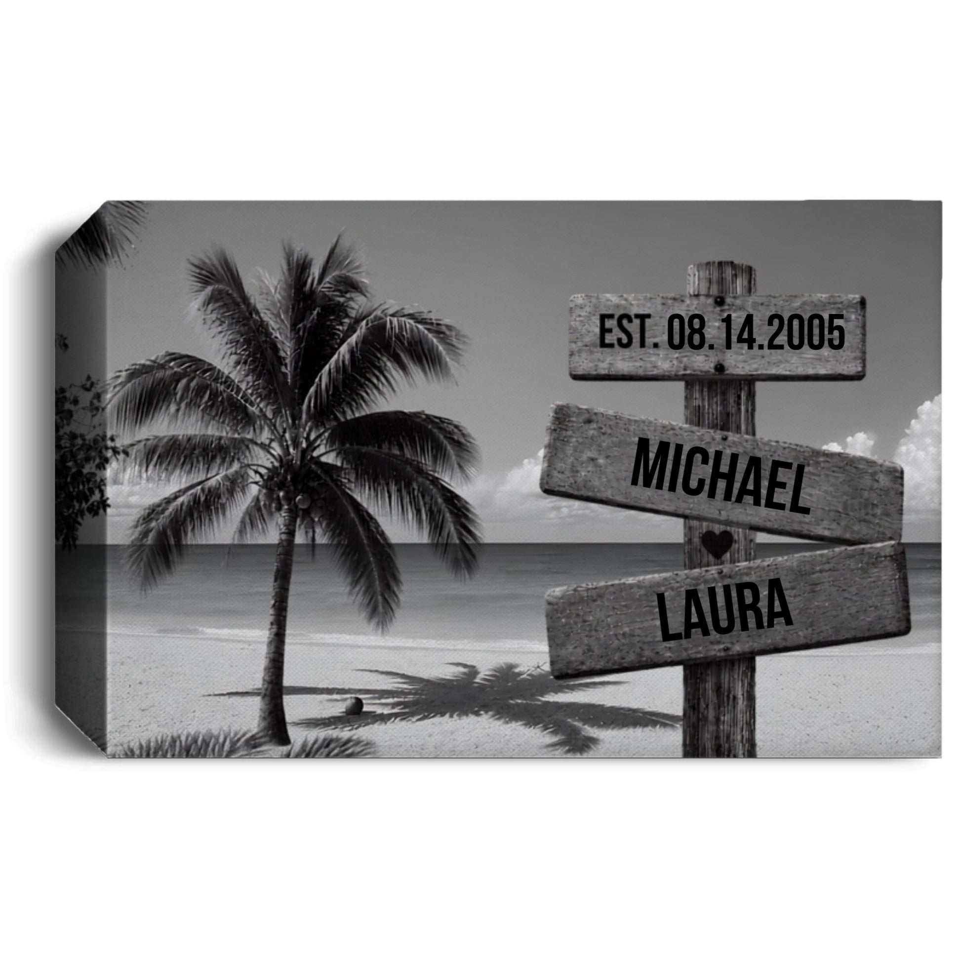 Personalized Beach Sign Canvas | Couple Name Beach Wall Art | Custom Anniversary Canvas | Wedding Date Gift for Couples Wall Art