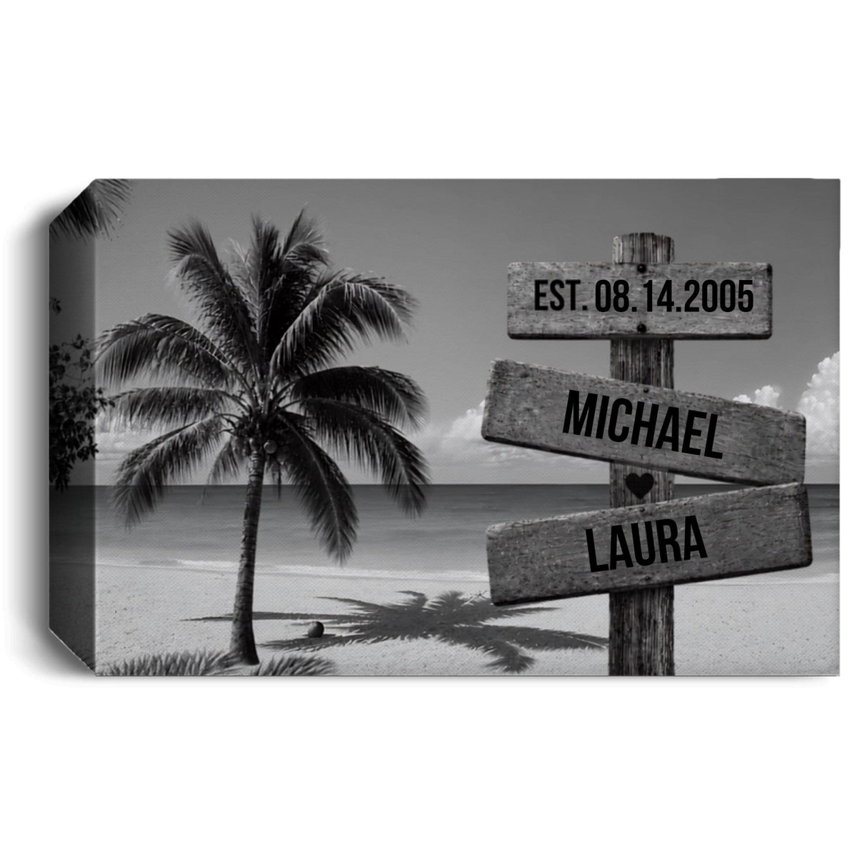 Personalized Beach Sign Canvas | Couple Name Beach Wall Art | Custom Anniversary Canvas | Wedding Date Gift for Couples Wall Art