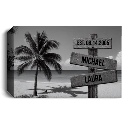 Personalized Beach Sign Canvas | Couple Name Beach Wall Art | Custom Anniversary Canvas | Wedding Date Gift for Couples Wall Art