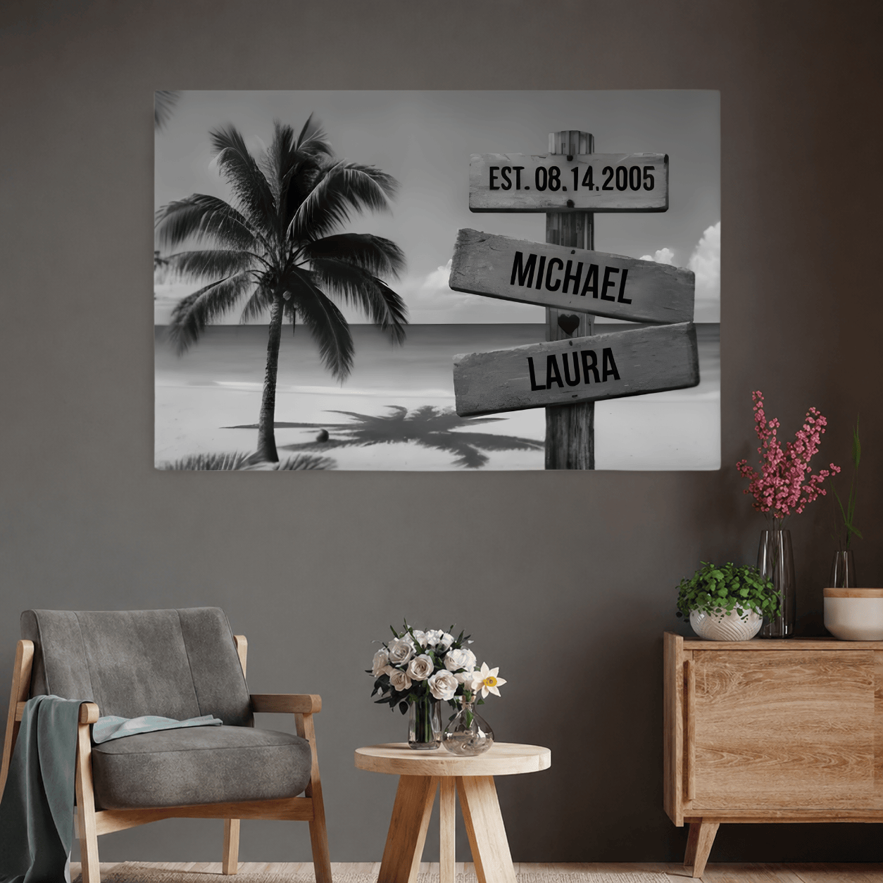 Personalized Beach Sign Canvas | Couple Name Beach Wall Art | Custom Anniversary Canvas | Wedding Date Gift for Couples Wall Art