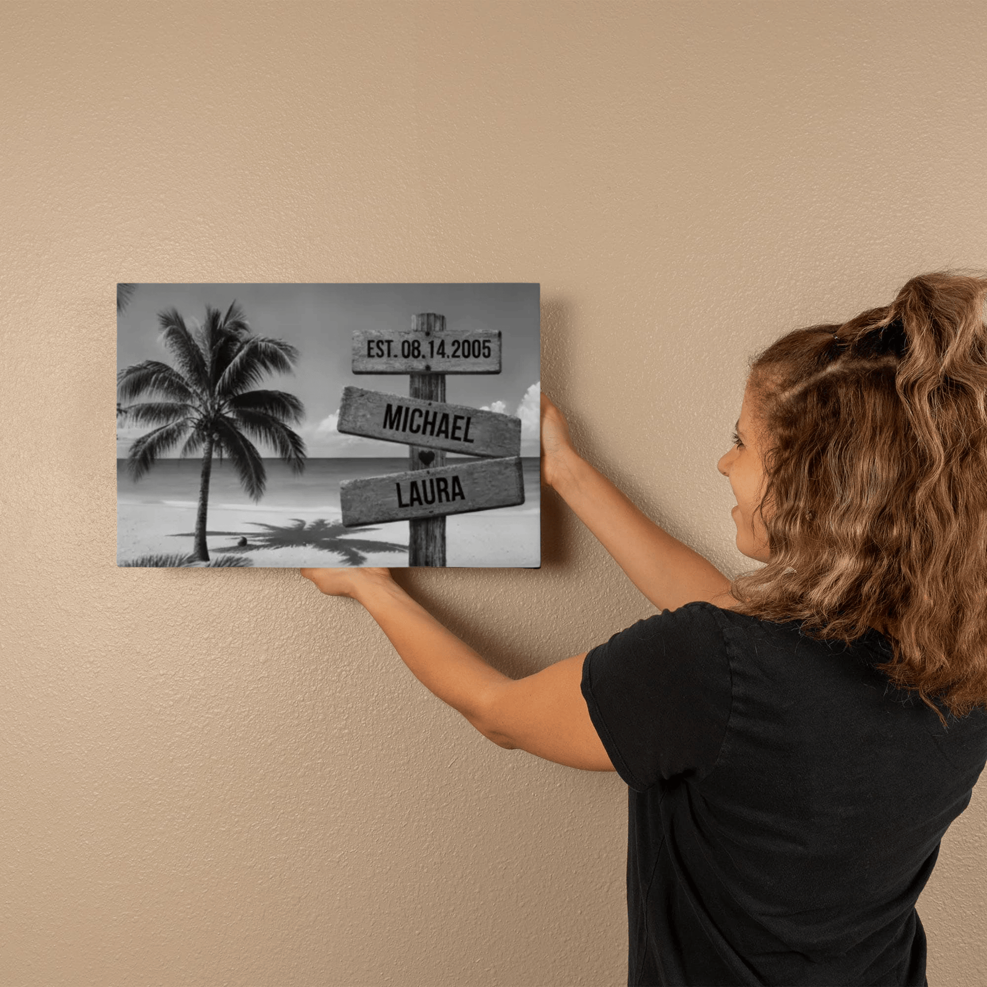 Personalized Beach Sign Canvas | Couple Name Beach Wall Art | Custom Anniversary Canvas | Wedding Date Gift for Couples Wall Art