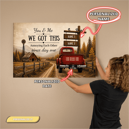 Personalized Couple Truck Canvas | You & Me We Got This Wall Art| Anniversary Gift for Couple Wall Art
