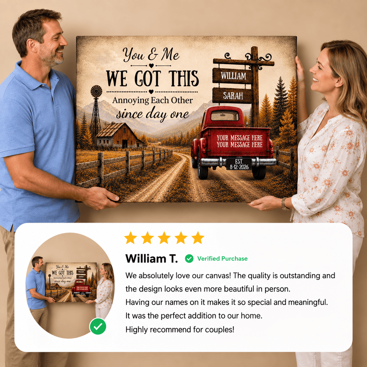 Personalized Couple Truck Canvas | You & Me We Got This Wall Art| Anniversary Gift for Couple Wall Art