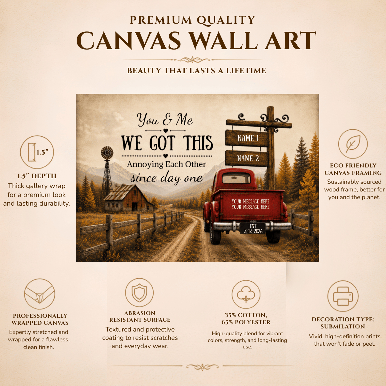 Personalized Couple Truck Canvas | You & Me We Got This Wall Art| Anniversary Gift for Couple Wall Art