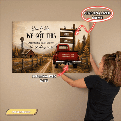 Personalized Couple Truck Canvas | You & Me We Got This Wall Art| Anniversary Gift for Couple Wall Art