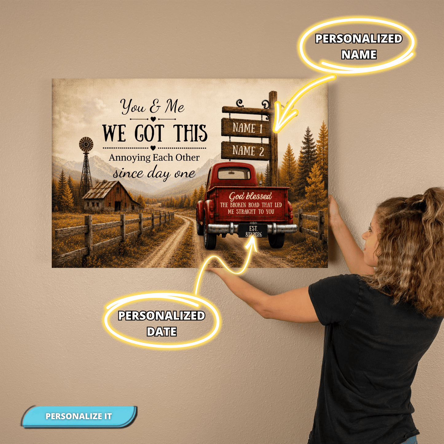 Personalized Couple Truck Canvas | You & Me We Got This Wall Art | Anniversary Gift for Couples Wall Art