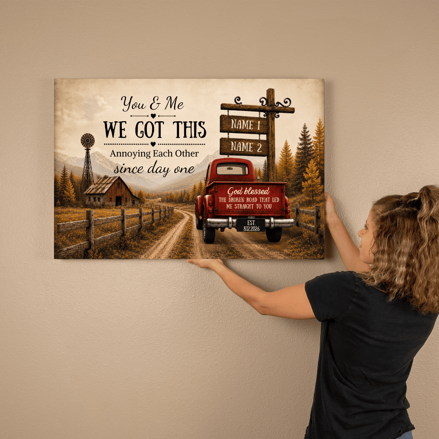 Personalized Couple Truck Canvas | You & Me We Got This Wall Art | Anniversary Gift for Couples Wall Art