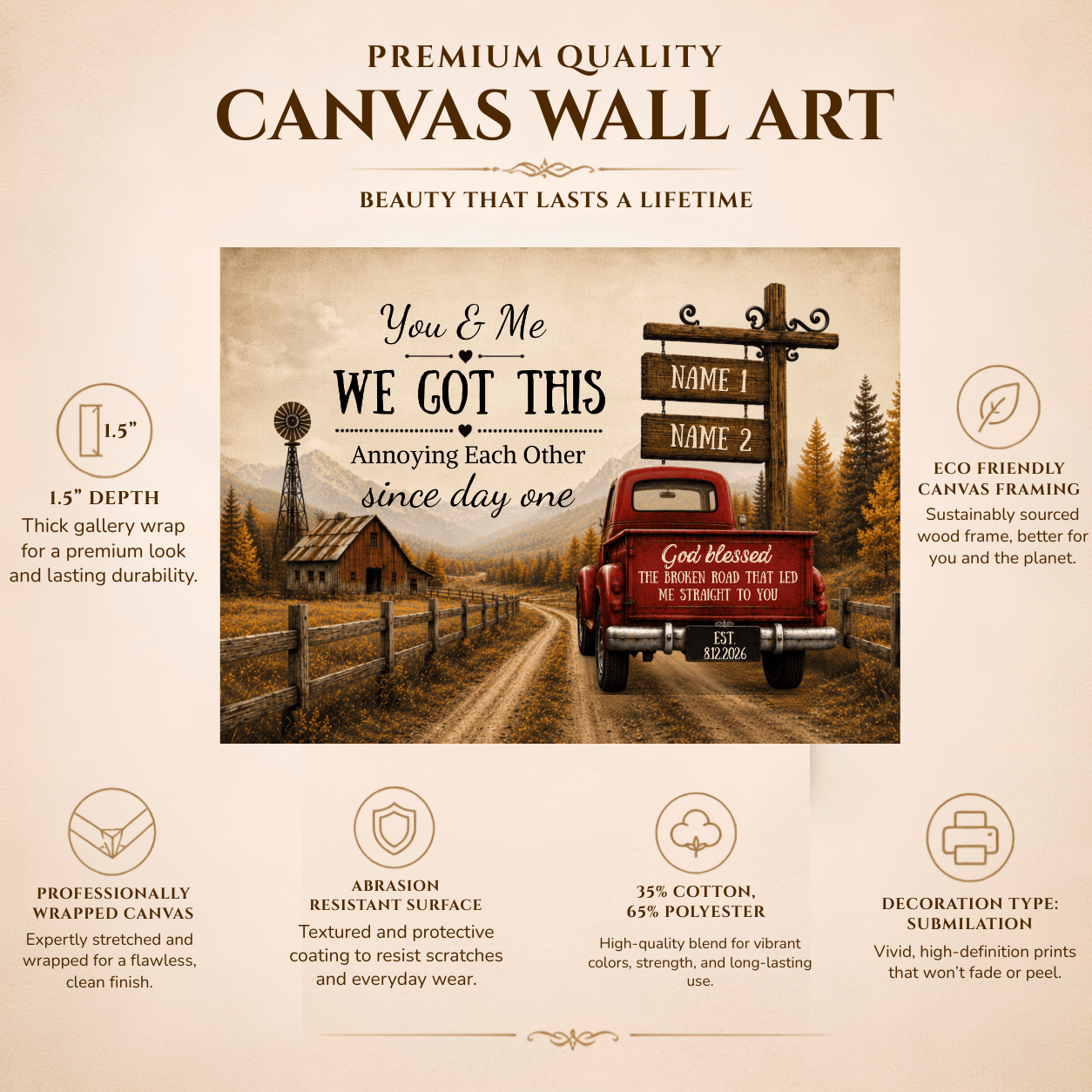 Personalized Couple Truck Canvas | You & Me We Got This Wall Art | Anniversary Gift for Couples Wall Art