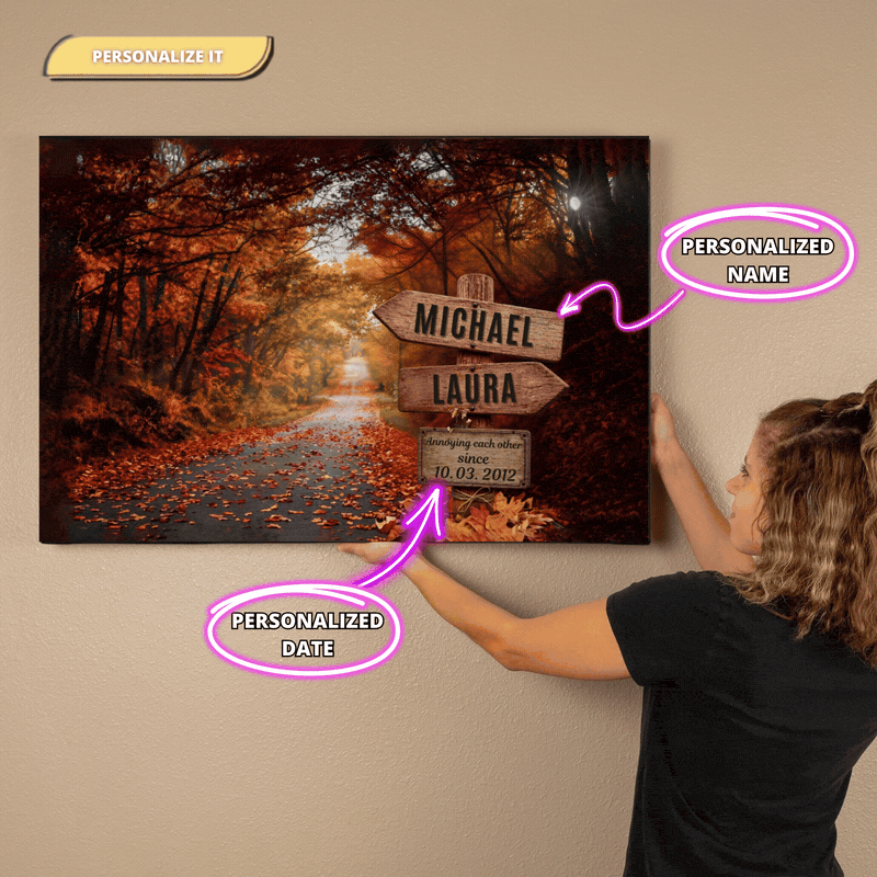 Personalized Couples Canvas Wall Art | Custom Name Signpost Canvas wall art
