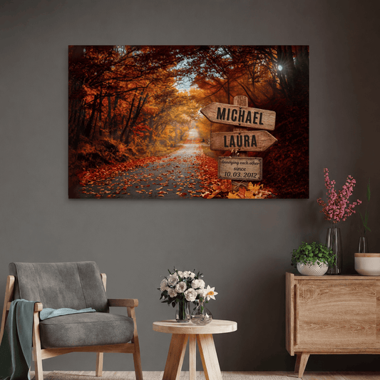 Personalized Couples Canvas Wall Art | Custom Name Signpost Canvas wall art