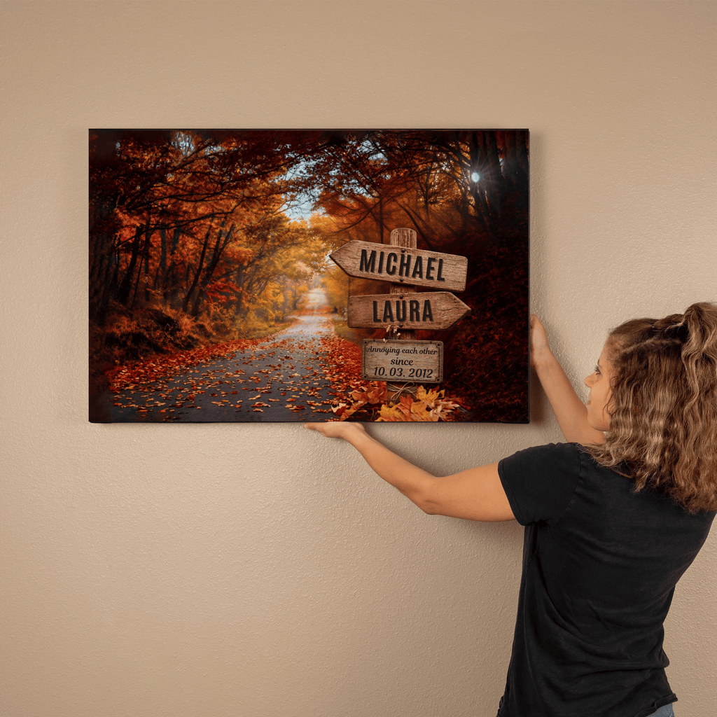 Personalized Couples Canvas Wall Art | Custom Name Signpost Canvas wall art