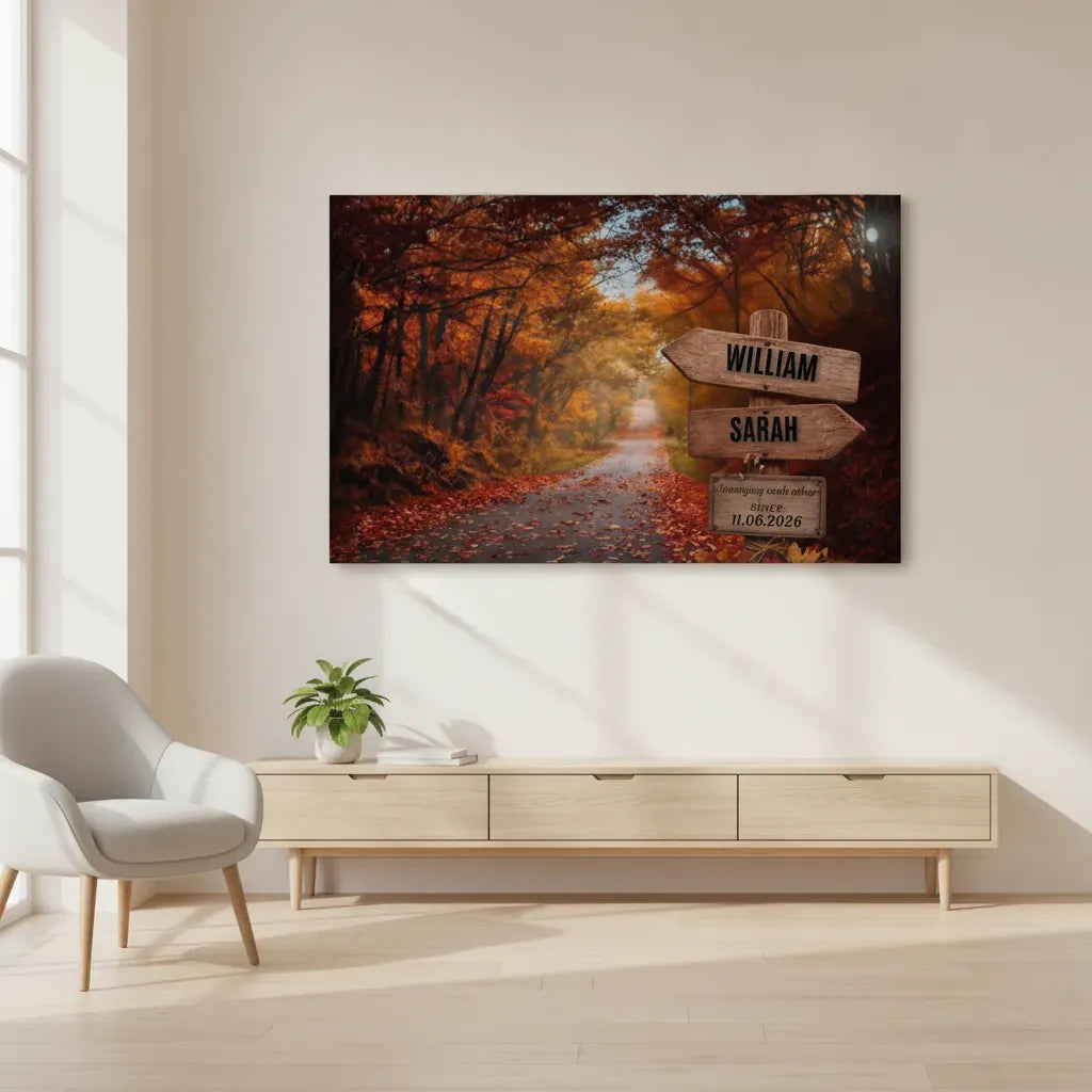 Personalized Couples Canvas Wall Art | Custom Name Signpost Canvas wall art