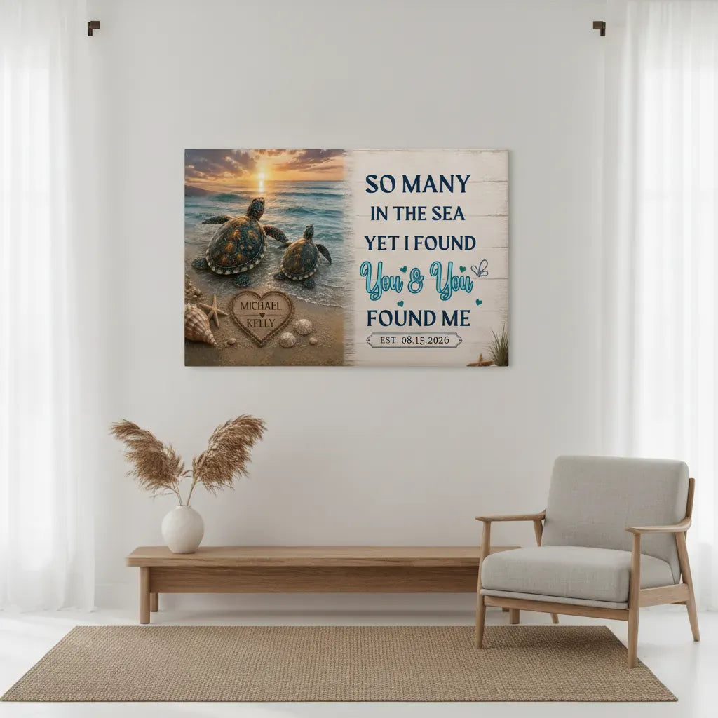 Personalized Turtle Couple Canvas Wall Art | So Many in the Sea Yet I Found You Canvas Wall Art