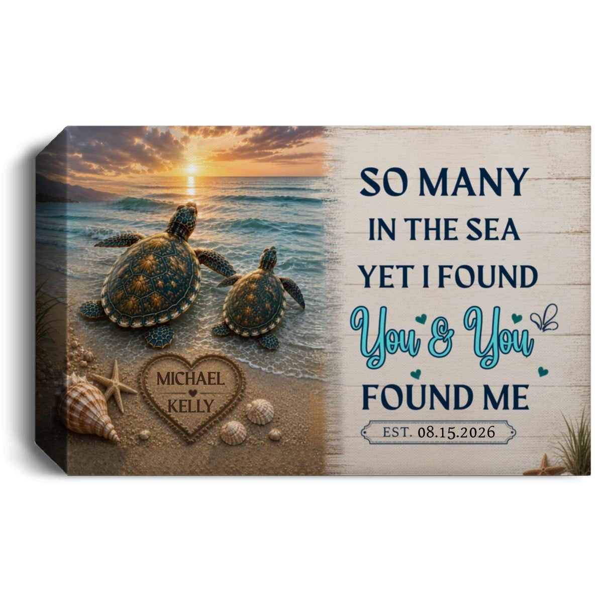 Personalized Turtle Couple Canvas Wall Art | So Many in the Sea Yet I Found You Canvas Wall Art