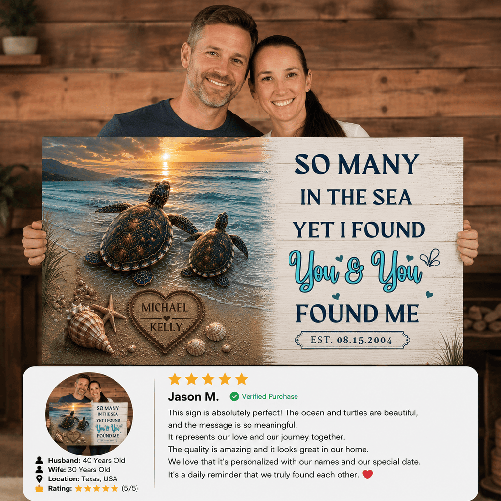 Personalized Turtle Couple Canvas Wall Art | So Many in the Sea Yet I Found You Canvas Wall Art