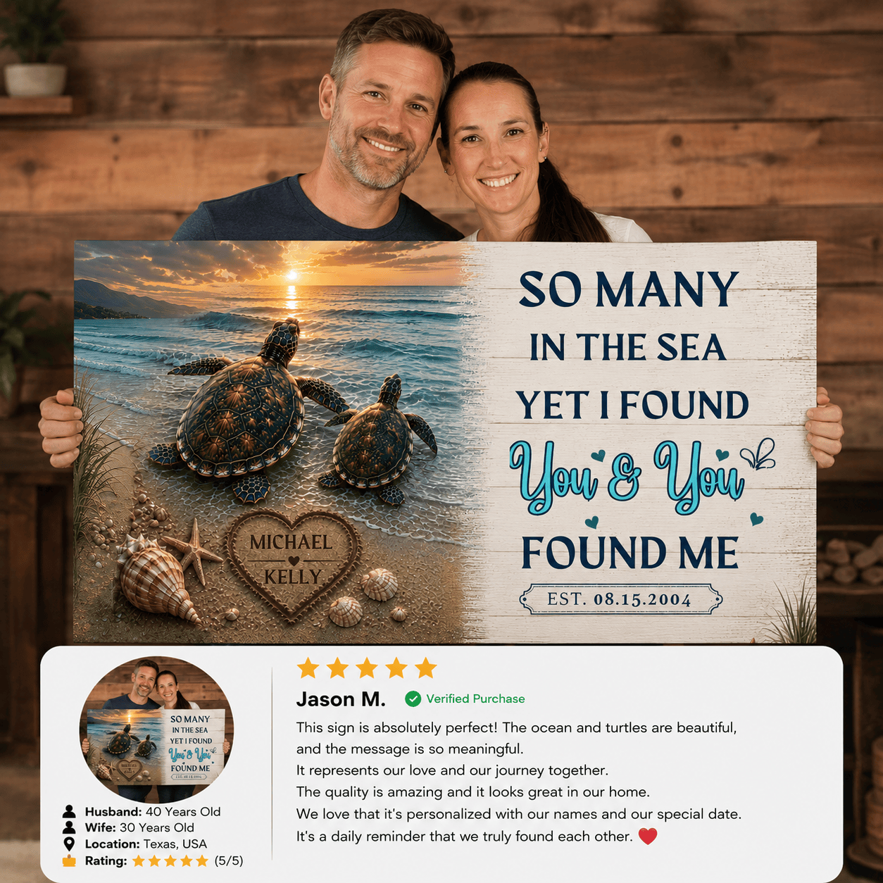 Personalized Turtle Couple Canvas Wall Art | So Many in the Sea Yet I Found You Canvas Wall Art