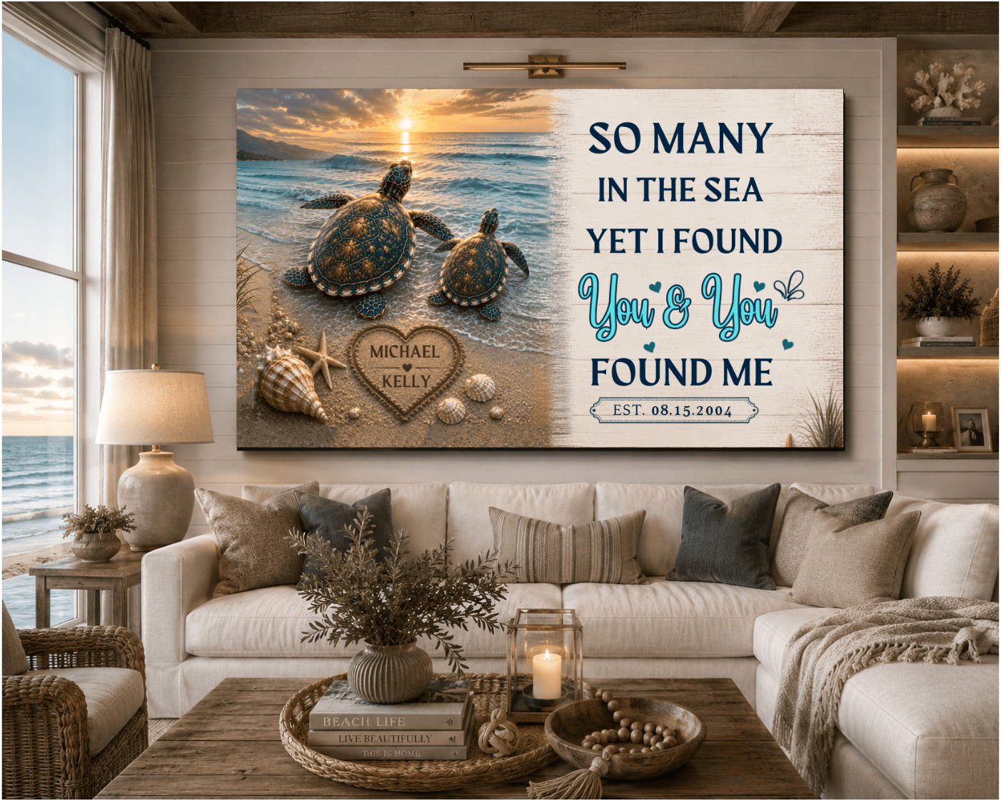 Personalized Turtle Couple Canvas Wall Art | So Many in the Sea Yet I Found You Canvas Wall Art