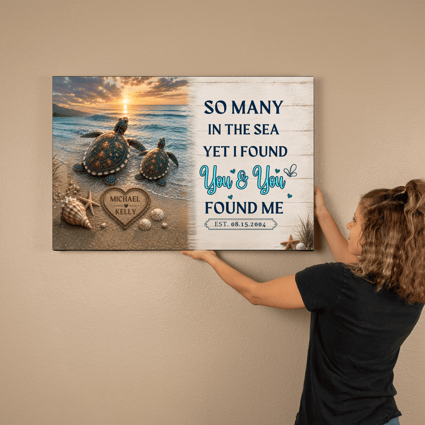 Personalized Turtle Couple Canvas Wall Art | So Many in the Sea Yet I Found You Canvas Wall Art