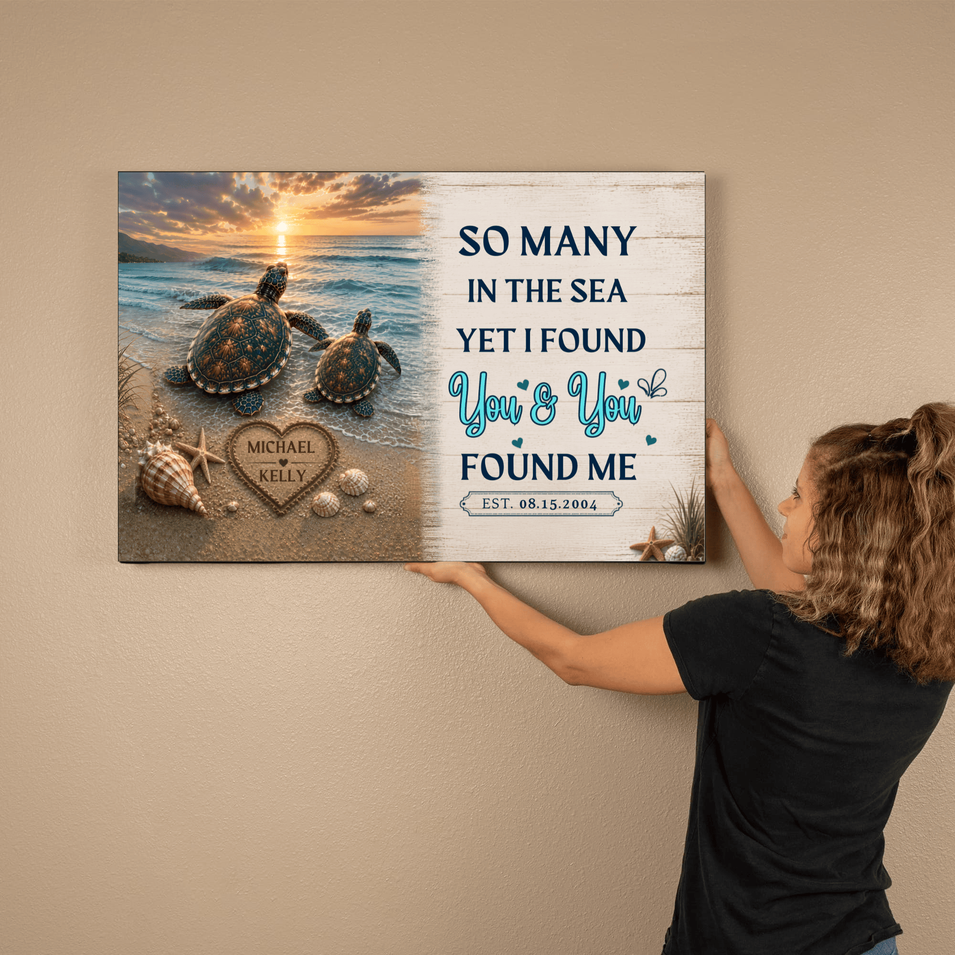 Personalized Turtle Couple Canvas Wall Art | So Many in the Sea Yet I Found You Canvas Wall Art