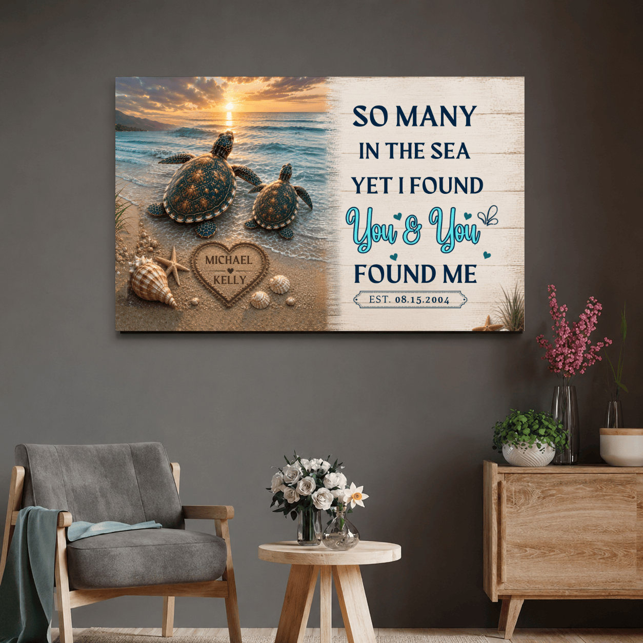 Personalized Turtle Couple Canvas Wall Art | So Many in the Sea Yet I Found You Canvas Wall Art