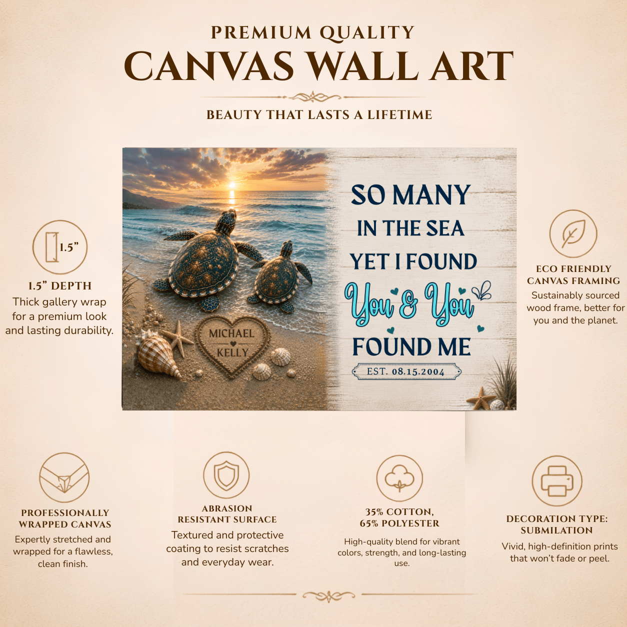 Personalized Turtle Couple Canvas Wall Art | So Many in the Sea Yet I Found You Canvas Wall Art